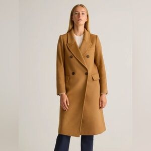 QUINCE Italian Wool Double-Breasted Coat in Caramel NWT